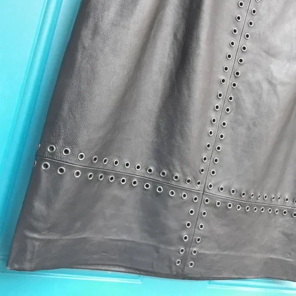 Genuine Leather Skirt Metal Studded Grommet Biker Chick Goth Vintage Fully Lined - Picture 3 of 11
